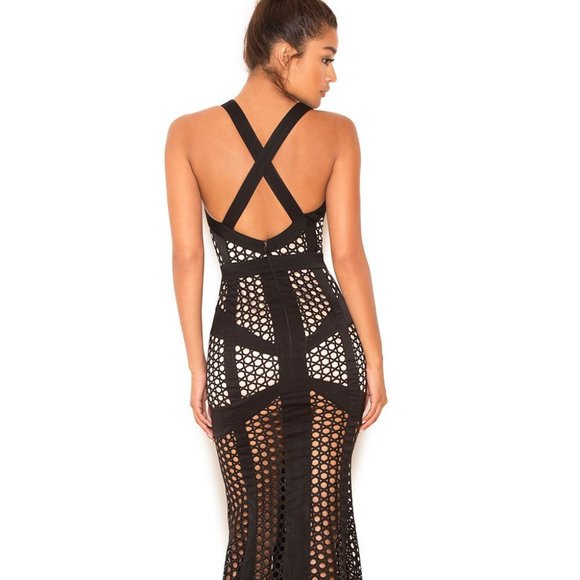 Chapou Black Semi Sheer Graphic Net Maxi Dress - Picture 5 of 13